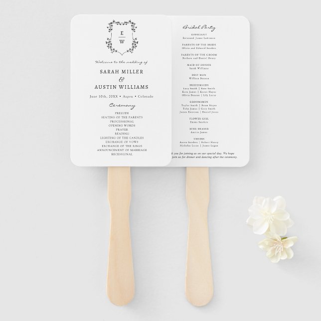 Leque Programa de Casamento Simples e Elegante (Frente e Verso)