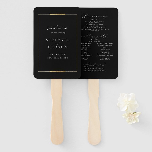 Leque Programa de Casamento Simples Elegance Black (Frente e Verso)