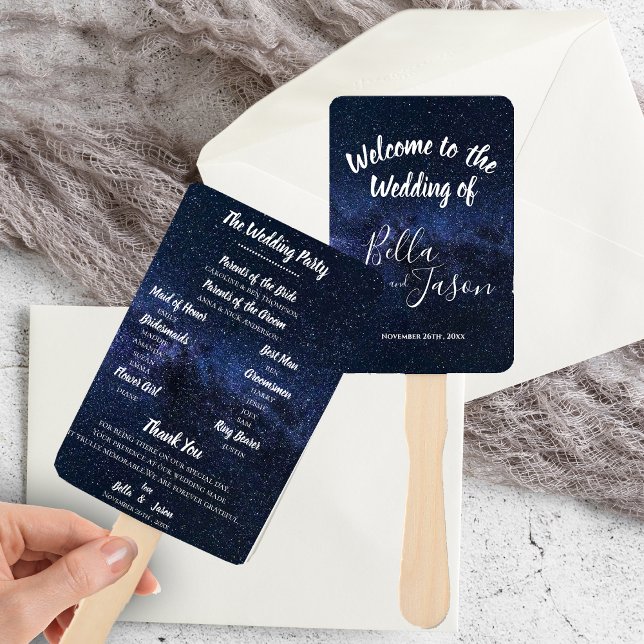 Leque Programa de Casamento sob as ESTRELAS A AMOR CASAM (Wedding Program UNDER THE STARS Themed WEDDING Hand Fan)