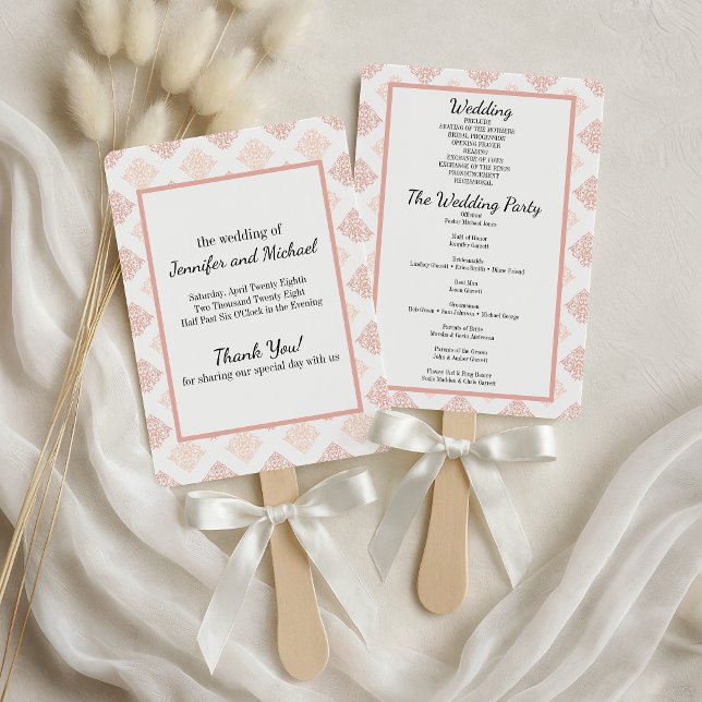 Leque Programa de Casamento Soft Peachy Blush Damask (Criador carregado)