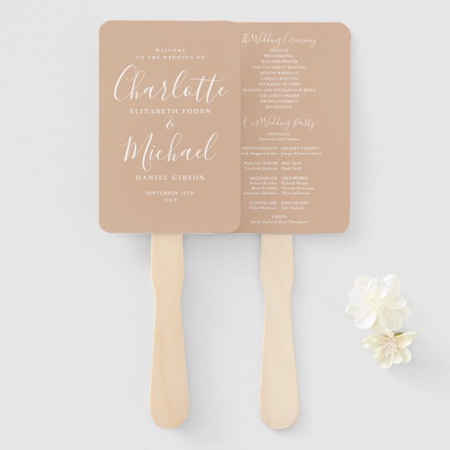 Leque Programa de Casamento Tan Signature Script (Frente e Verso)