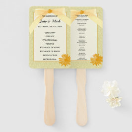 Leque Programa de Casamento tema damasco Floral Amarelo