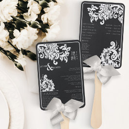Leque Programa de Casamento tema damasco Floral Branco M