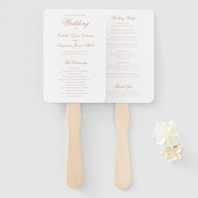 Leque Programa de Casamento Tradicional Rosa Formal (Frente e Verso)