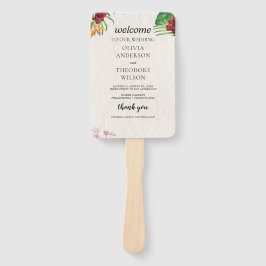 Leque Programa de Casamento Tropical de Aquarela e Linha