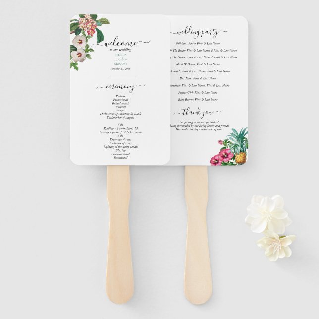 Leque Programa de Casamento Tropical e Verde (Frente e Verso)