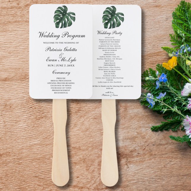 Leque Programa de Casamento Tropical Palm Leaf Monstera (Criador carregado)