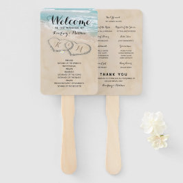 Leque Programa de Casamento Tropical Vintage Praia Coraç