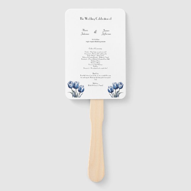 Leque Programa de Casamento Tulipa Azul de Delft (Frente)