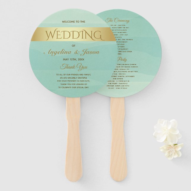 Leque Programa de Casamento Verde Menta (Frente e Verso)