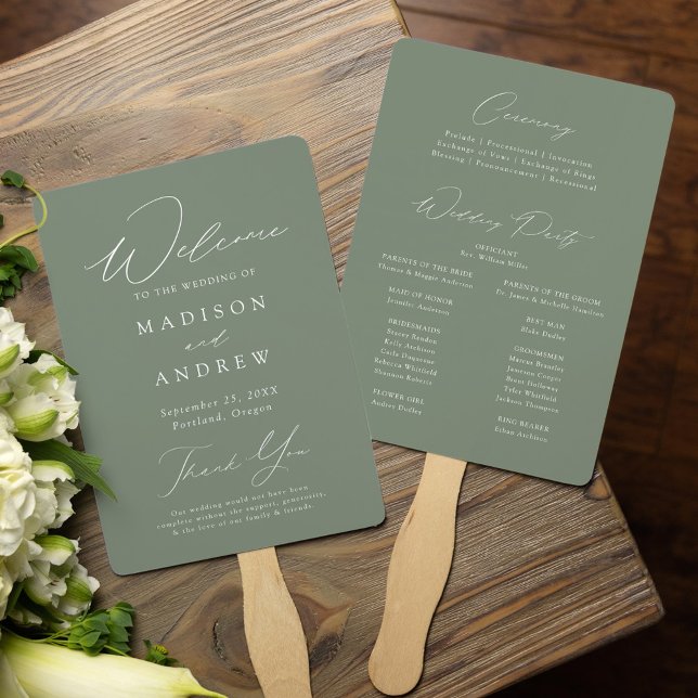 Leque Programa de Casamento Verde para o Elegante Modern (Criador carregado)