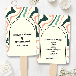 Leque Programa de Casamento Verde Rosa da Arca Retro