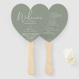 Leque Programa de Casamento Verde Sage Elegante Coração