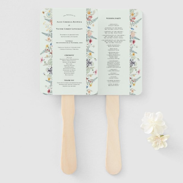 Leque Programa de Casamento Verde Simples de Fern Fern (Frente e Verso)