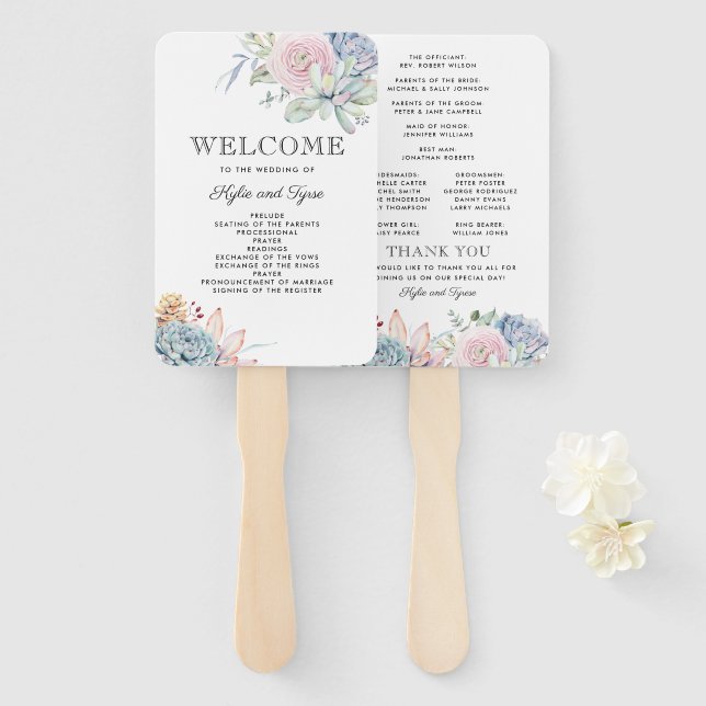 Leque Programa de Casamento vintage de Bloom Floral Sucu (Frente e Verso)