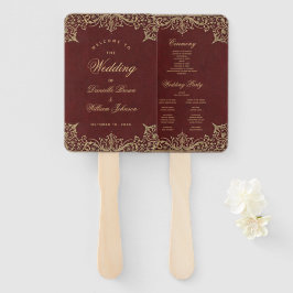 Leque Programa de Casamento Vintage Elegante Dourado Bor