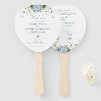 Leque Programa de Cerimônia de Casamento Blue Hydrangea