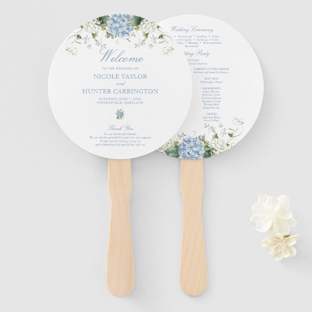 Leque Programa de Cerimônia de Casamento Blue Hydrangea (Criador carregado)