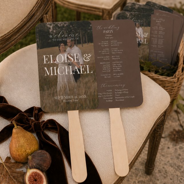 Leque Programa de Cerimônia de Casamento de Colheita de  (Heirloom Harvest Fall Wedding Ceremony Program Hand Fan)