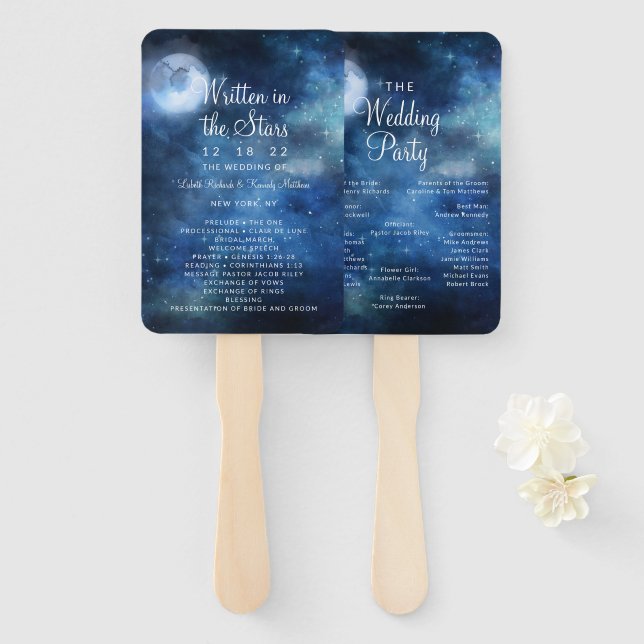 Leque Programa de Cerimônia de Casamento de Estrelas de  (Frente e Verso)
