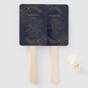 Leque Programa de Cerimônia de Casamento Dourado Azul e