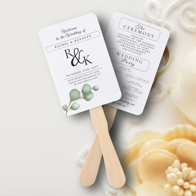 Leque Programa de Cerimônia de Casamento Eucalyptus Pret (Criador carregado)