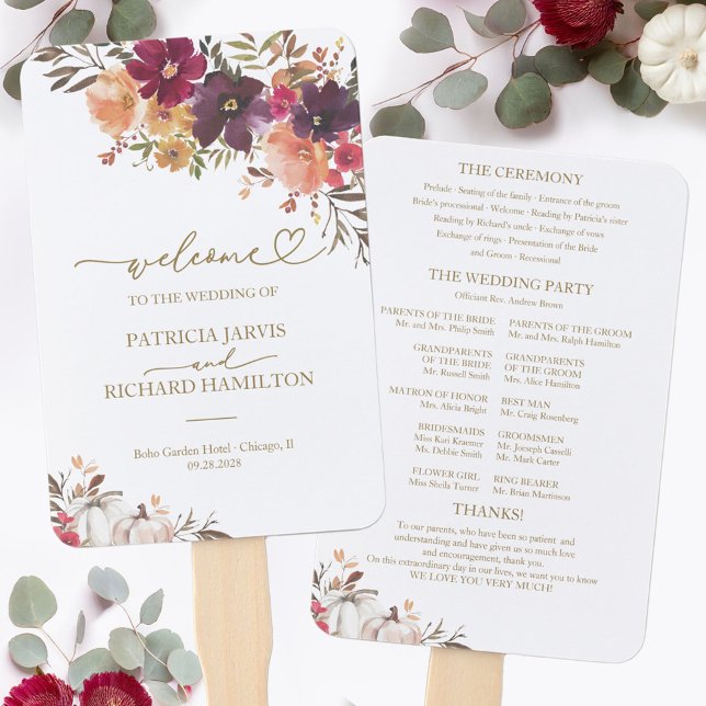 Leque Programa de Cerimônia de Casamento Floral de Abóbo (Criador carregado)
