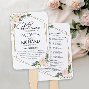 Leque Programa de Cerimônia de Casamento Floral Rosa Beg