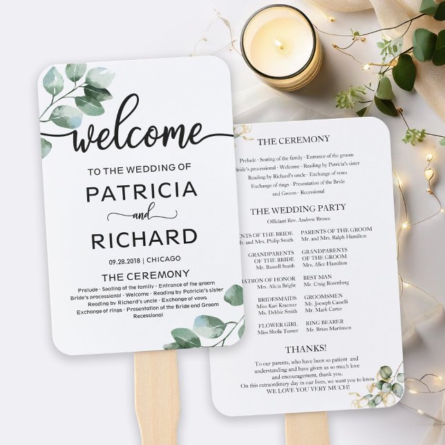 Leque Programa de Cerimônia de Casamento Greenery (Criador carregado)
