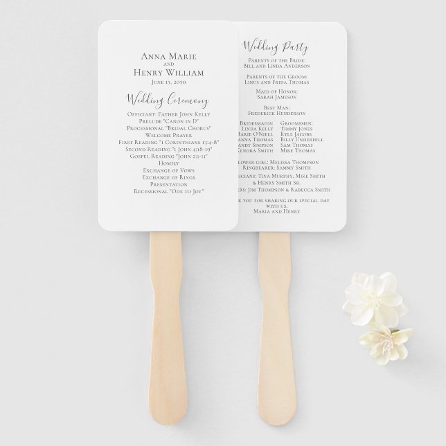 Leque Programa de Cerimônia de Casamento Minimalista Sim (Frente e Verso)