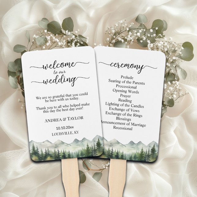 Leque Programa de Cerimônia de Casamento Montanhas Pinhe (Criador carregado)