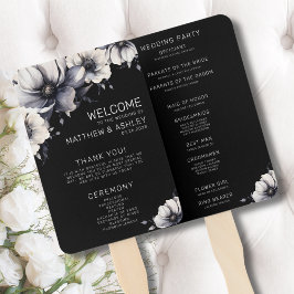 Leque Programa de Cerimônia de Casamento Negro Floral Mo
