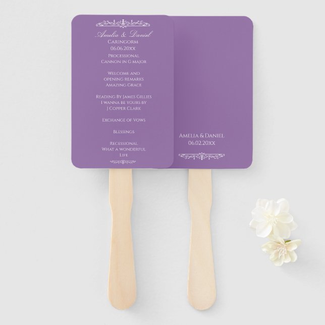 Leque Programa de Cerimônia de Casamento Regency Purple (Frente e Verso)