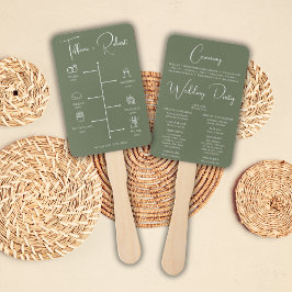 Leque Programa de Cerimônia de Casamento Verde de Cor Ed