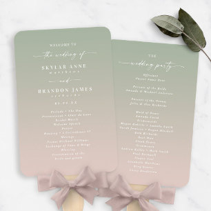 Leque Programa de Cerimônia de Casamento Verde e Rosa d