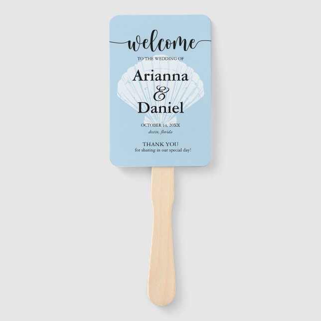 Leque Programa de Cerimônia Fan Beach Seashell (Frente)