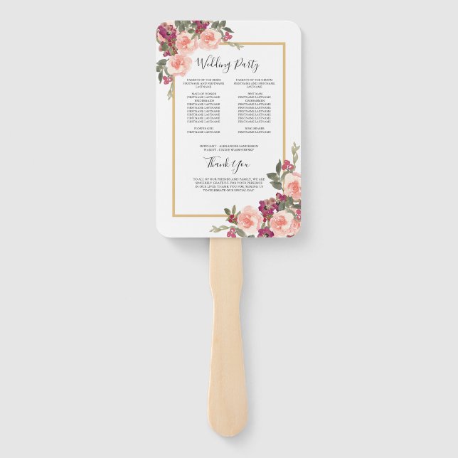 Leque Programa de Cerimônia Floral de Casamento Rosa Wat (Verso)