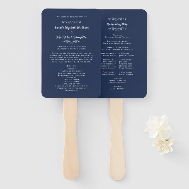 Leque Programa de Cerimônia Moderna de Casamento Elegant (Frente e Verso)