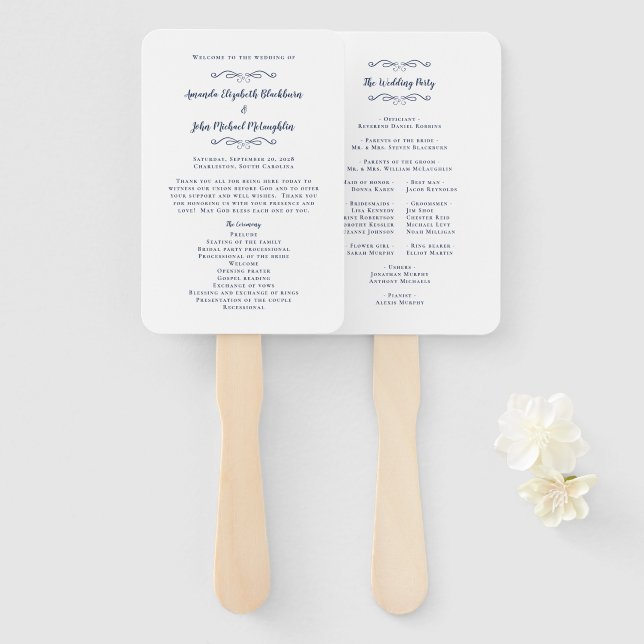 Leque Programa de Cerimônia Moderna de Casamento Elegant (Frente e Verso)