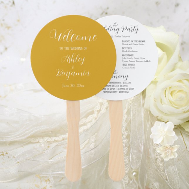 Leque Programa de Cerimônia Simples de Casamento Amarelo (In Situ Wedding)