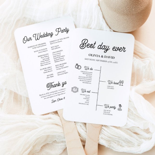 Leque Programa de Cronograma de Casamentos no Melhor Dia (Modern Elegant Best Day Ever Wedding Timeline Program Hand Fan)
