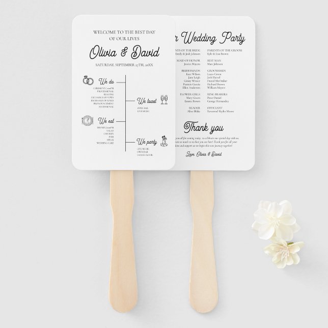 Leque Programa de Cronograma Único Moderno de Casamentos (Frente e Verso)