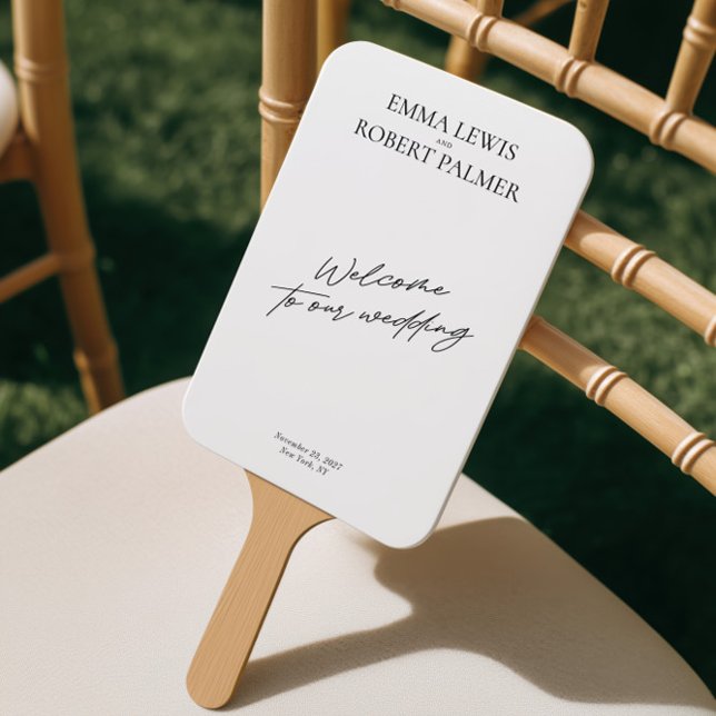 Leque Programa de fãs de casamento moderno em preto e br (Modern Black & White Wedding Program Fans)