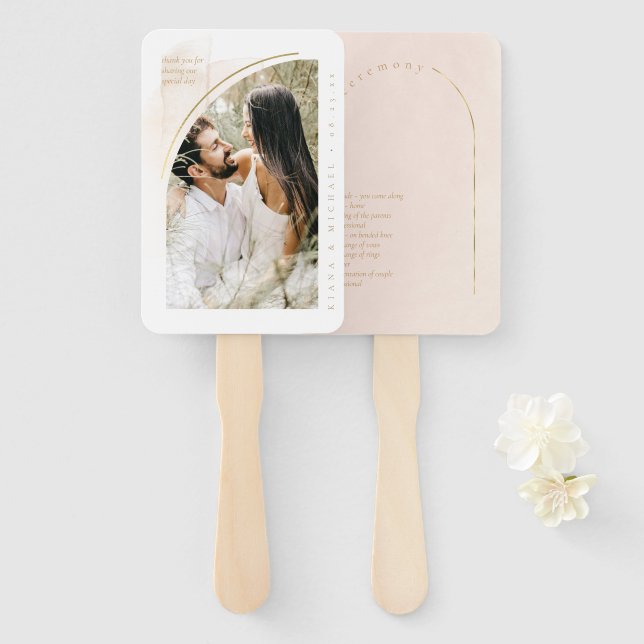 Leque Programa de Foto de Casamento Boho Oasis Blush ID9 (Frente e Verso)