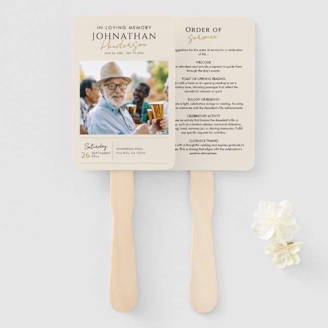 Leque Programa de Fotos da Ordem de Serviço do Funeral (Frente e Verso)