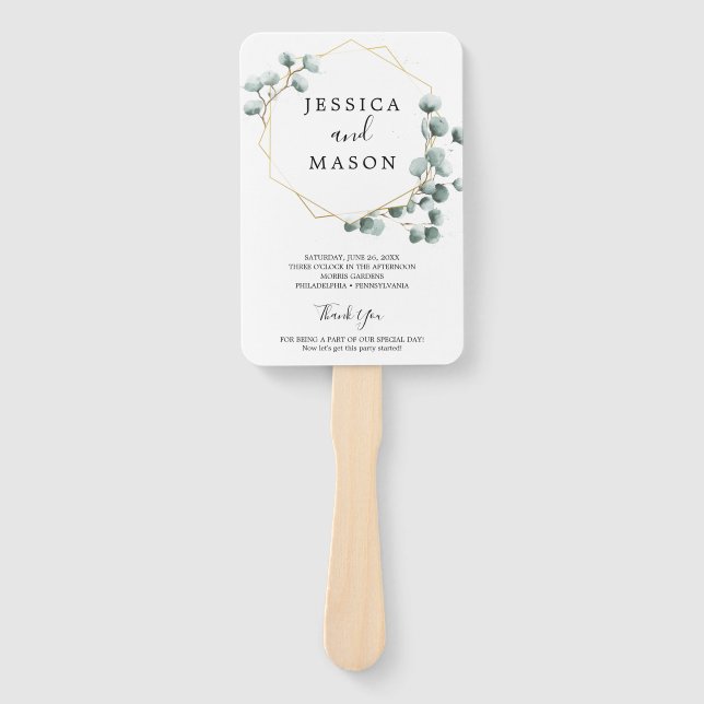 Leque Programa de Ventiladores do Casamento Eucalyptus G (Frente)