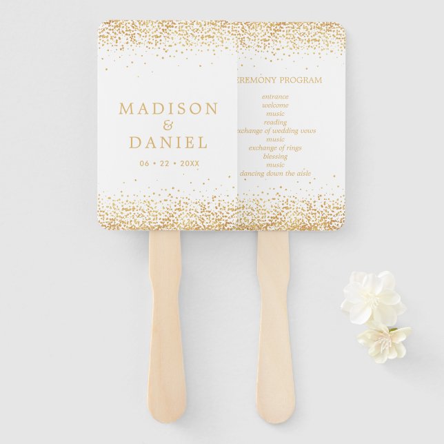 Leque Programa Dourado de Cerimônia de Casamento de Conf (Frente e Verso)