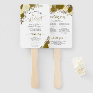 Leque Programa Dourado e Amarelo de Casamento Elegante F
