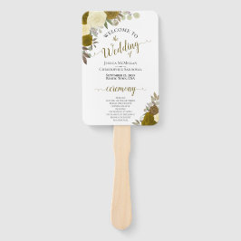 Leque Programa Dourado e Amarelo de Casamento Elegante F