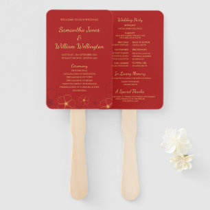 Leque Programa Dourado vermelho do casamento do fã das